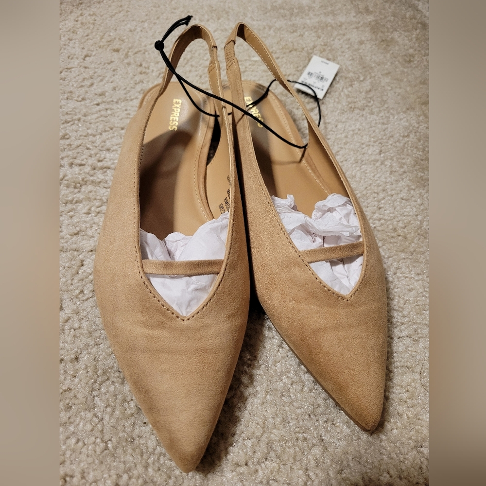 Express Women's Beige Pointed Sling Back Flats NWT